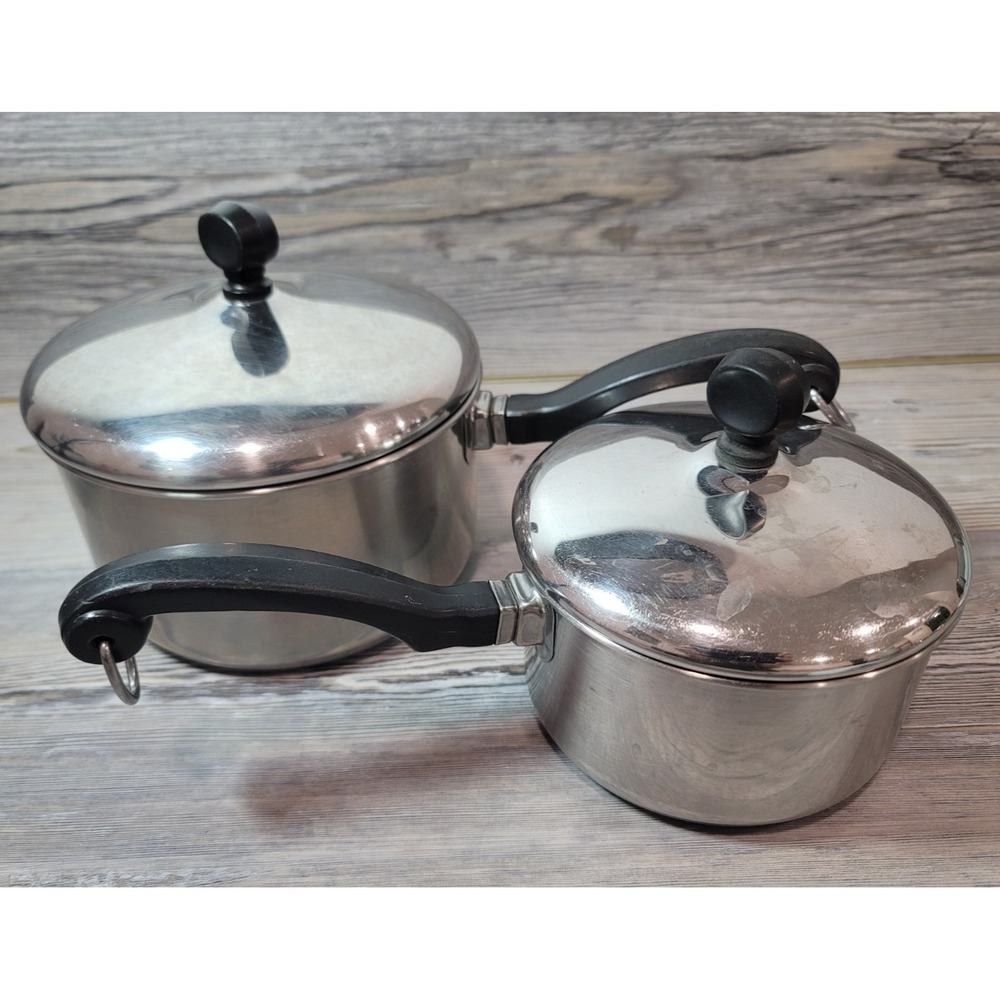 Farberware Set 2 Sauce Pans 1qt 2qt Lids Stainless Steel USA Aluminum Clad